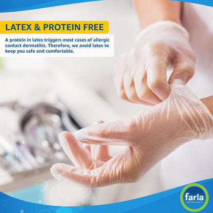 MediHands Vinyl Clear Medium Gloves, Disposable Surgical Gloves, Box of 100, Powder Free, Latex Free, Protein Free, Medical, Food, Multi-Use