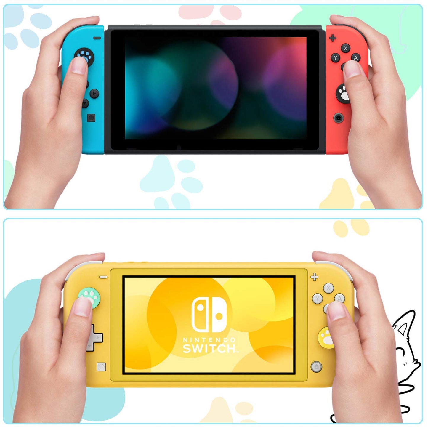 Sumind 28 Pieces Replacement Cute Cat Claw Design Thumb Grip Caps Thumb Grips Analog Stick Cover Joystick Cap Soft Silicone Cover Compatible with Nintendo Switch, Switch Lite and Joy Con Controller