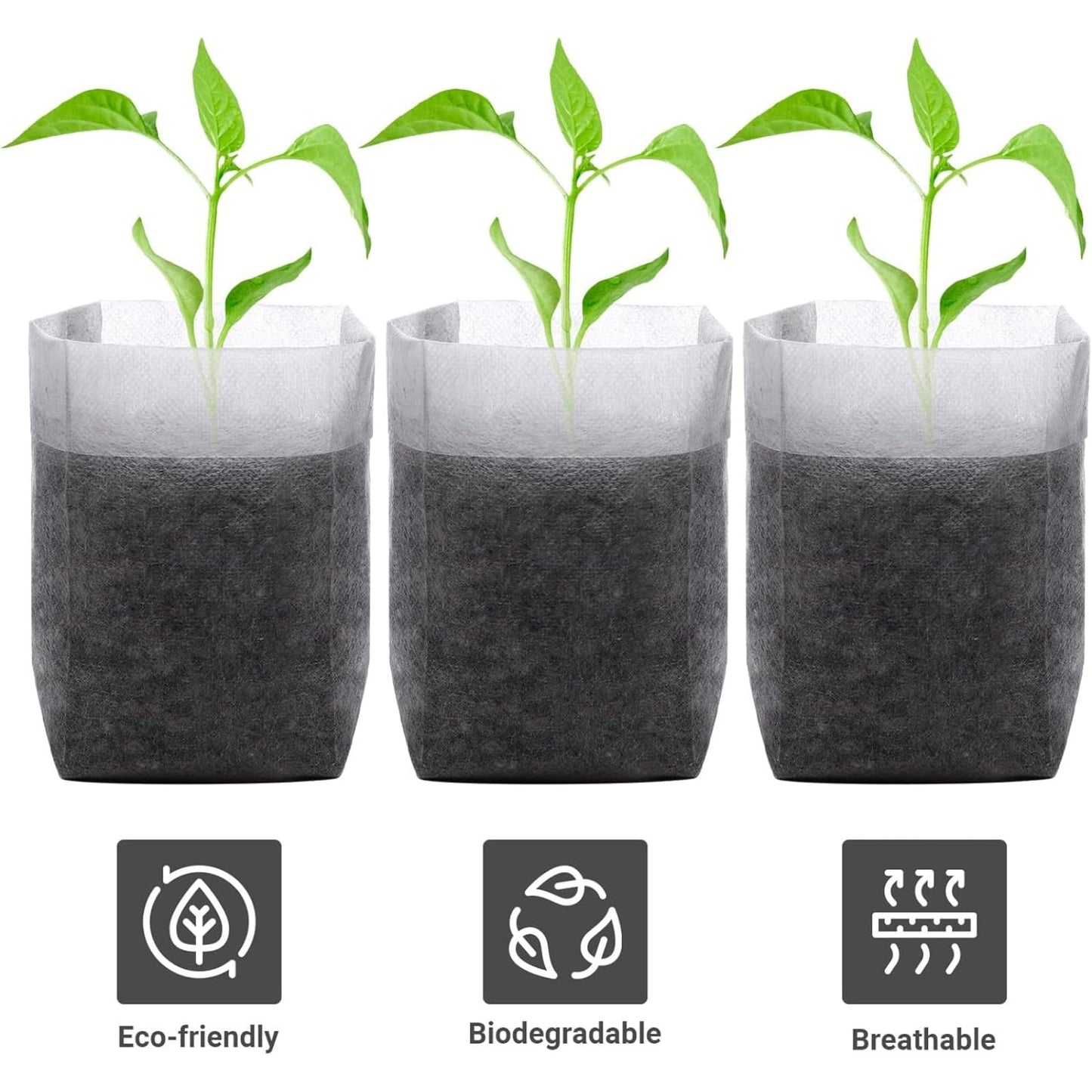 Plant Nursery Grow Bags, Non-Woven Fabric Seedling Starter Pots for Vegetable, Flower, Fruit Saplings, Tree Growing, Home Garden Supply (9.85"x9.85"/Pack of 100)
