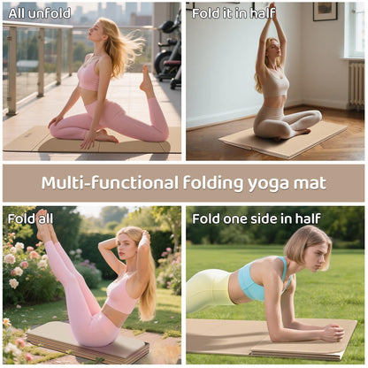ONLYHE Foldable Yoga Mat Exercise Mat for Home Workout, Comfortable and Durable, 8mm Thick Portable Folding Mat, Non-Slip, Pilates Mat Thick, Outdoor Use, Meditation, Travel, Camping (71"x24" x 0.3") (Milk Coffee + Black)