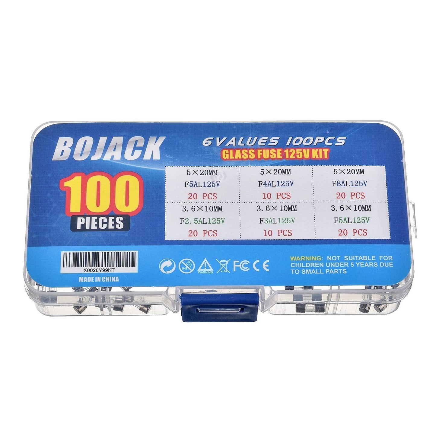 BOJACK Christmas Light Fuses Kit 3.6x10mm Mini Fuse 125V 2.5A 3A 5A and 5x20mm 125V 4A 5A 8A amp Fuses for Christmas Lights