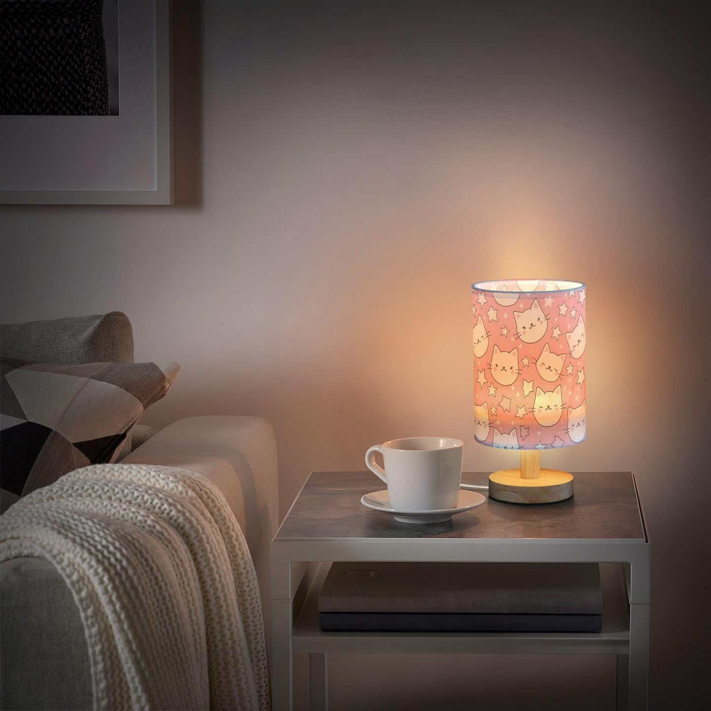 Bedside Table Lamp Cat Star Pink Table Lamp for Bedroom Nightstand Lamp with USB Port LED Desk Lamp Shade Living Room Dorm Office