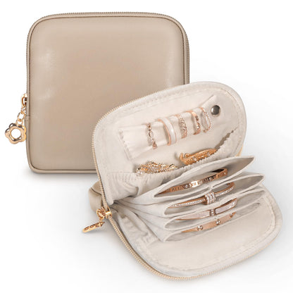 SITHON Small Travel Jewelry Case with Ring Holder, Mini Velvet Jewelry Pouch Bags, Compact Storage Organizer for Bracelet Necklaces Earrings Travel Essentials, Mother’s Day Gifts (Toffee)