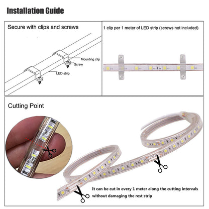 GQL 2m 5050 LED Strip Warm White with Switch (80cm Cable), Mains Powered SMD 60LEDs/m Commercial Rope Light, IP65 Waterproof for Indoor/Outside Decoration UK Plug Supply