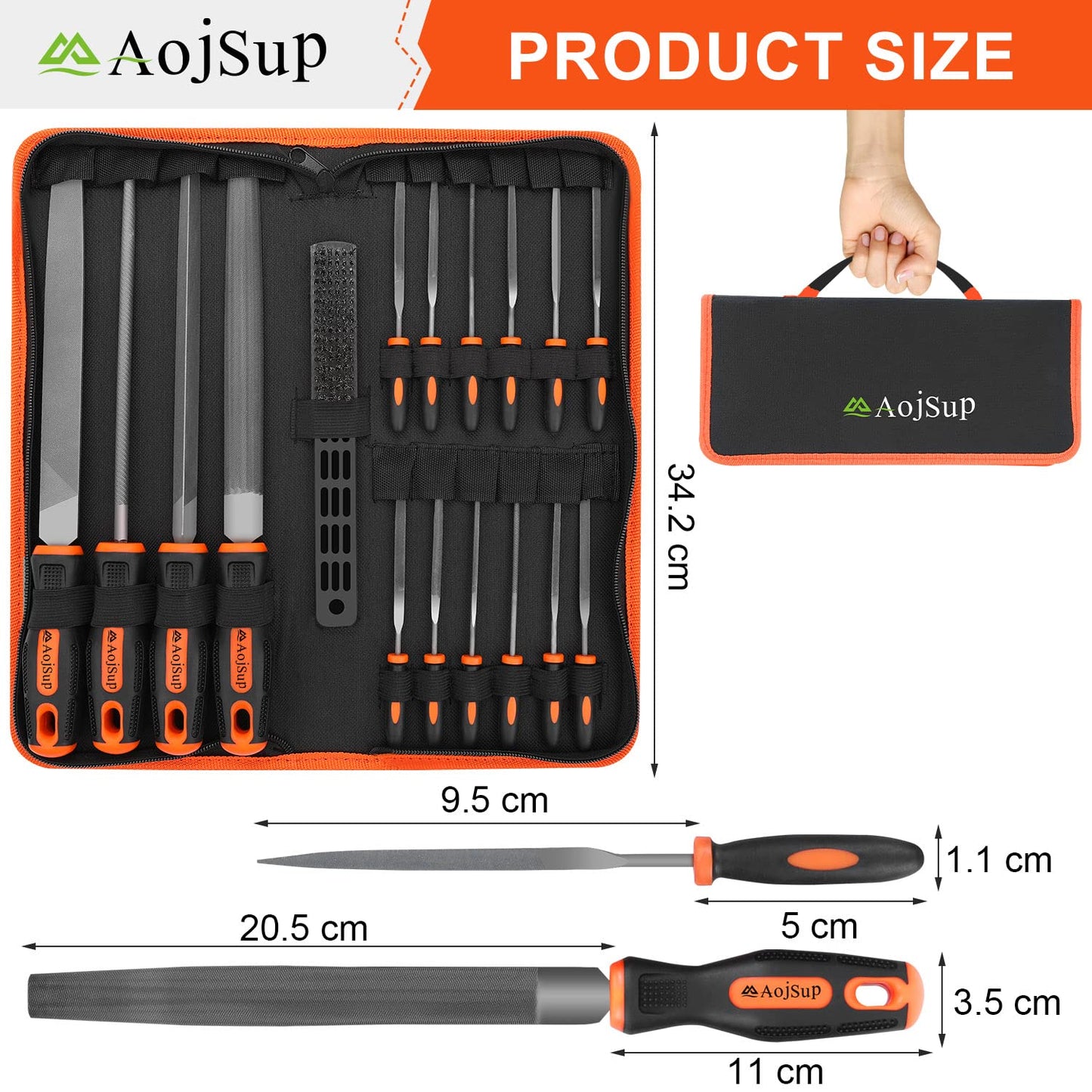 AojSup 17Pcs Metal File Set, Professional Files Tools, Premium Metal Files with Suitcase, 4X Large Files - Flat/Triangle/Half-Round/Round File&12x Needle Files, Perfect for Wood, Metal&DIY Project