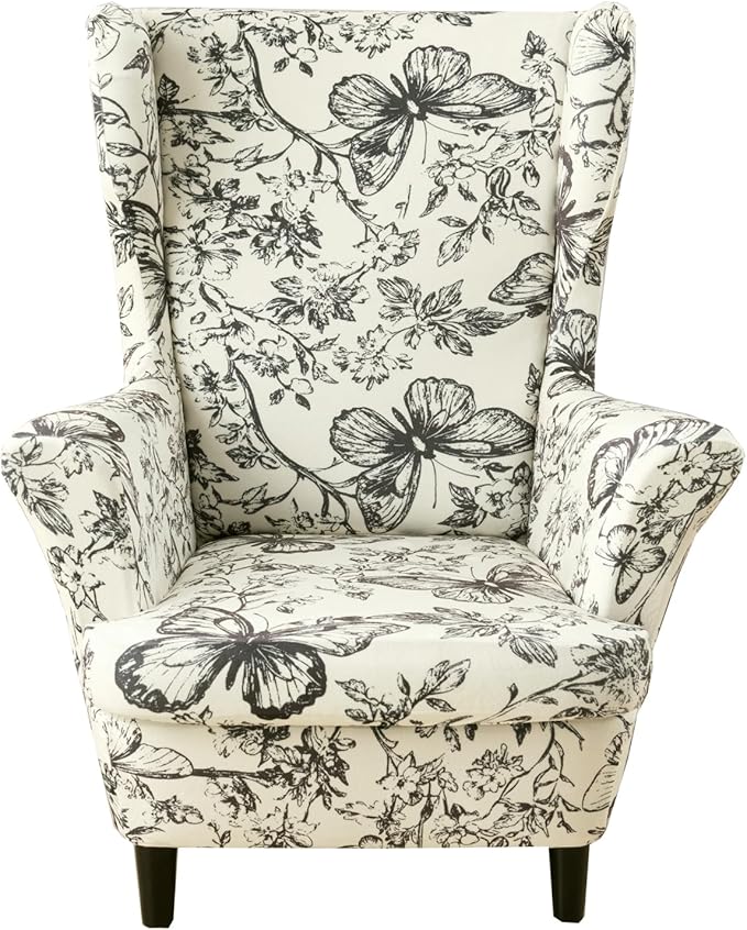 KRFOONN Velvet Wing Chair Slipcovers 2 Piece Stretch Printed Wingback Chair