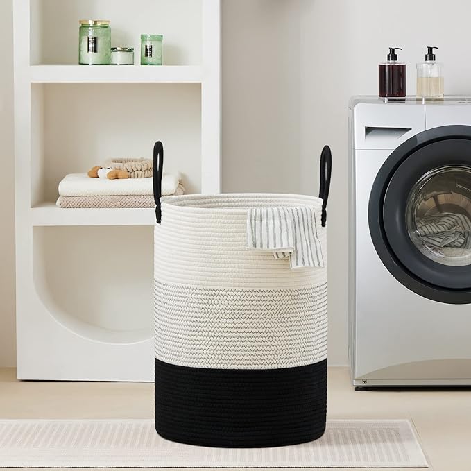 VIPOSCO Large Laundry Hamper, Tall Woven Rope Storage Basket