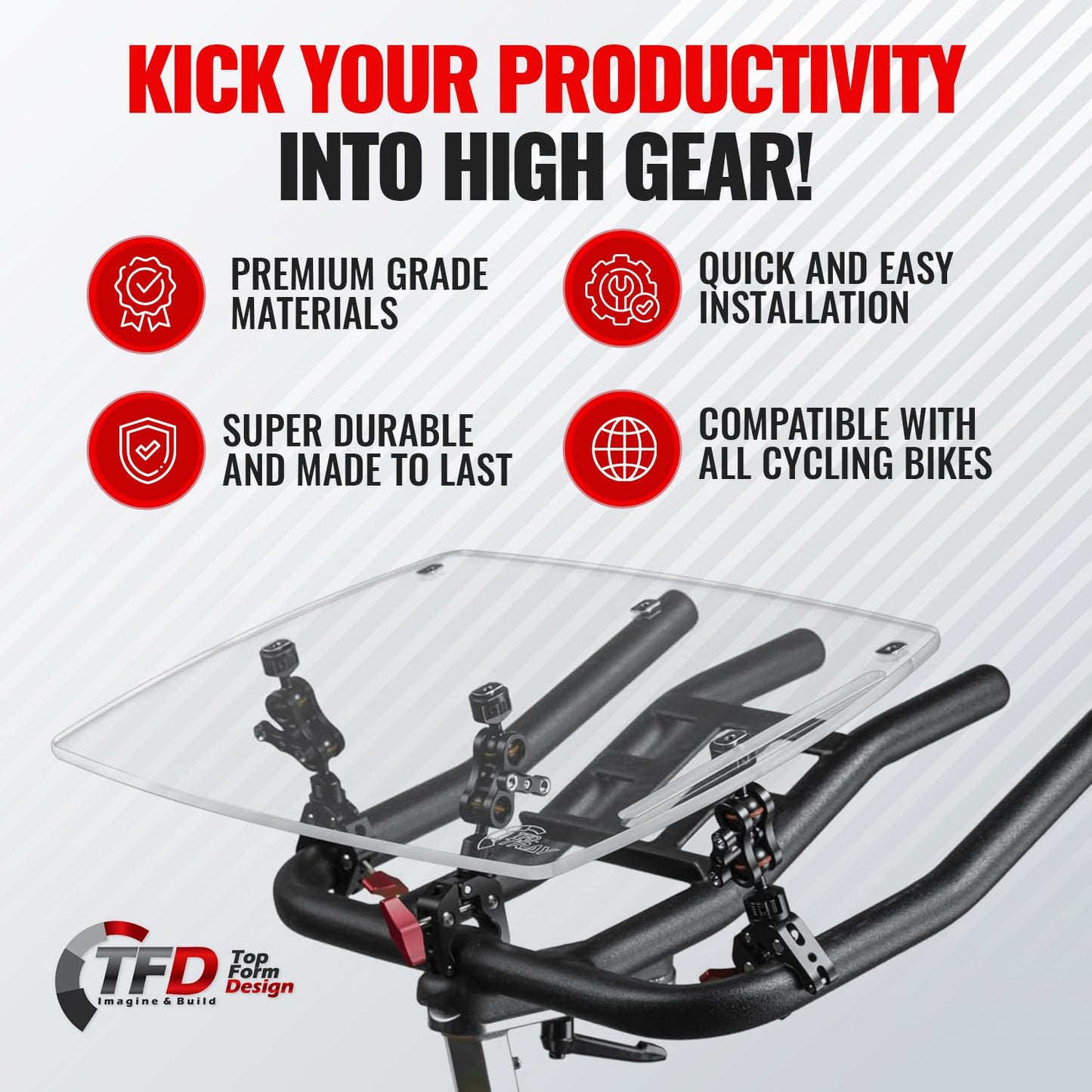 TFD Acrylic Holder Bike Tray - Universal Laptop Tray Holder - Adjustable Laptop Stand for Exercise Bikes - Bike Accessories - Bike Holder Exercise Tray for Laptop, Books, & More