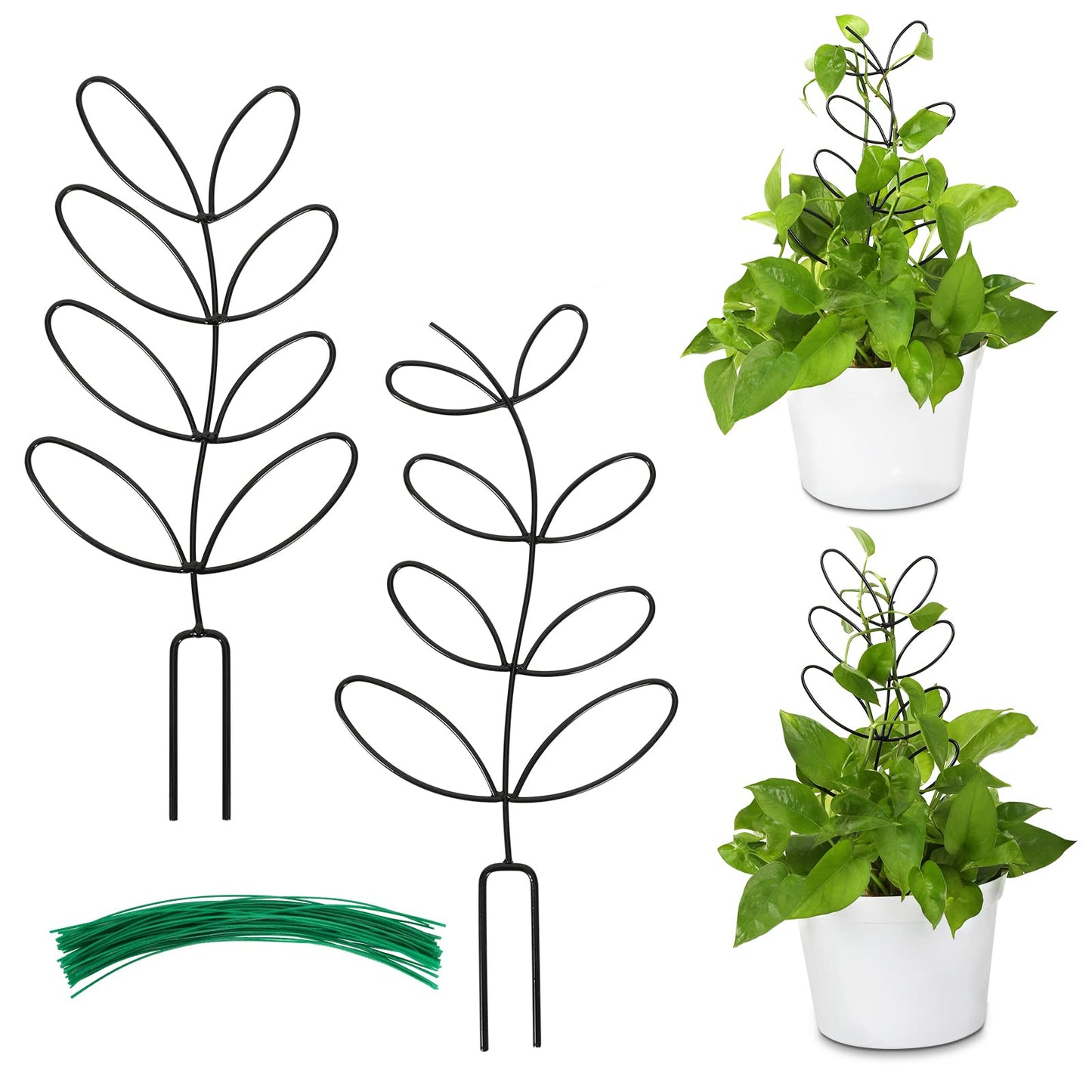 AUGSUN 2 Packs Indoor Plant Trellis Garden Trellis for Climbing Plants, 12 Inch Metal Leaf Shape Small Trelli for Potted Plants Plant Support for Houseplant with 50 Ties