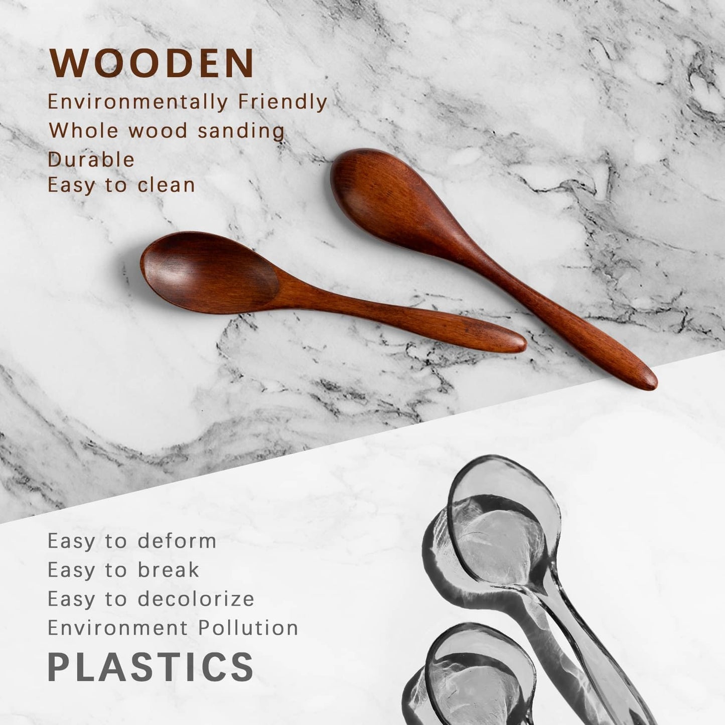 Hefild 2 PCS Wooden Spoons for Honey, 6.7 inch Small Wooden Spoons & 2 PCS Small Wooden Spoons, 5.8 Inch Honey Spoons for Tea