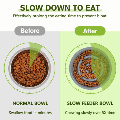 pecute Dog Bowls to Slow Down Eating, Slow Feeder Dog Bowl, Dog Slow Feeder Bowl Food-Grade Safe with Non-Slip Non-Spill Silicone Mat, Stainless Steel Slow Feeder Cat Bowl Interactive Fun for Dog Cat