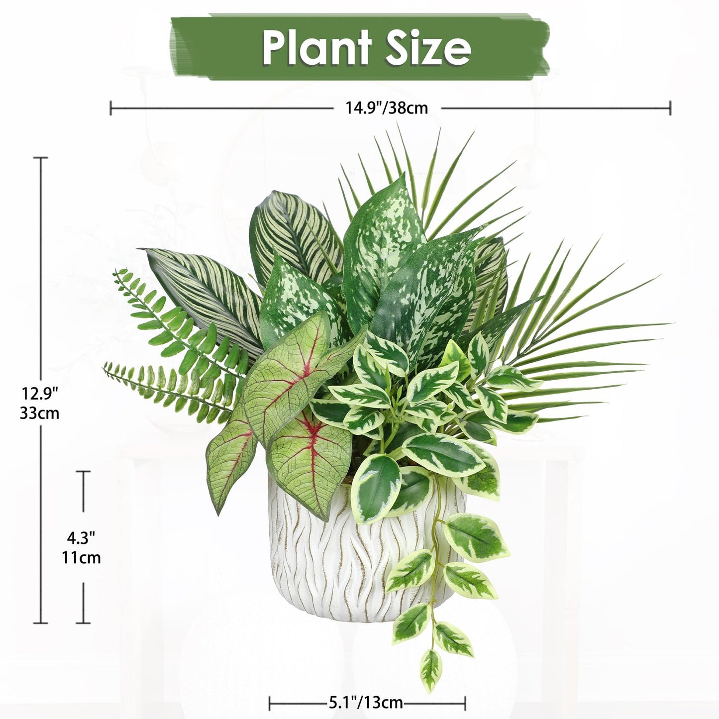 Fake Plants 12.9" Artificial Potted Plant Assorted Faux Plants in Pot Silk Plants Artificial Plants Indoor for Home Living Room Bedroom Bathroom Office Desk Table Centerpieces Shelf Greenery Decor