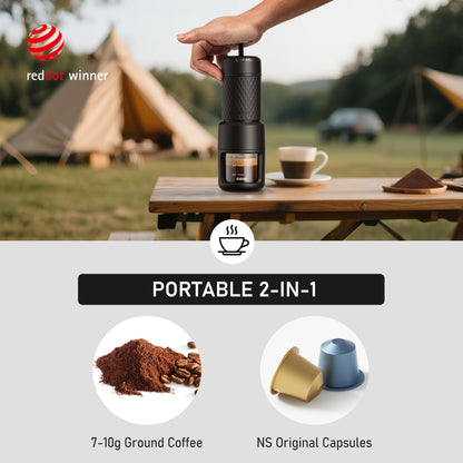 STARESSO 2026 Travel Kit, Portable Espresso Maker & Grinder Set, Dual Use for Ground Coffee & Pods, No Power Needed, Travel Case for Camping Hiking