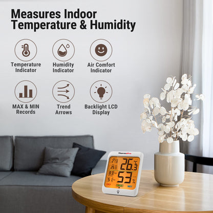ThermoPro TP53 Hygrometer Digital Indoor Room Lab Greenhouse Thermometer Temperature Humidity Monitor Gauge Indicator for Nursery Home Office with Touch Backlight Amphibians Hygrometer