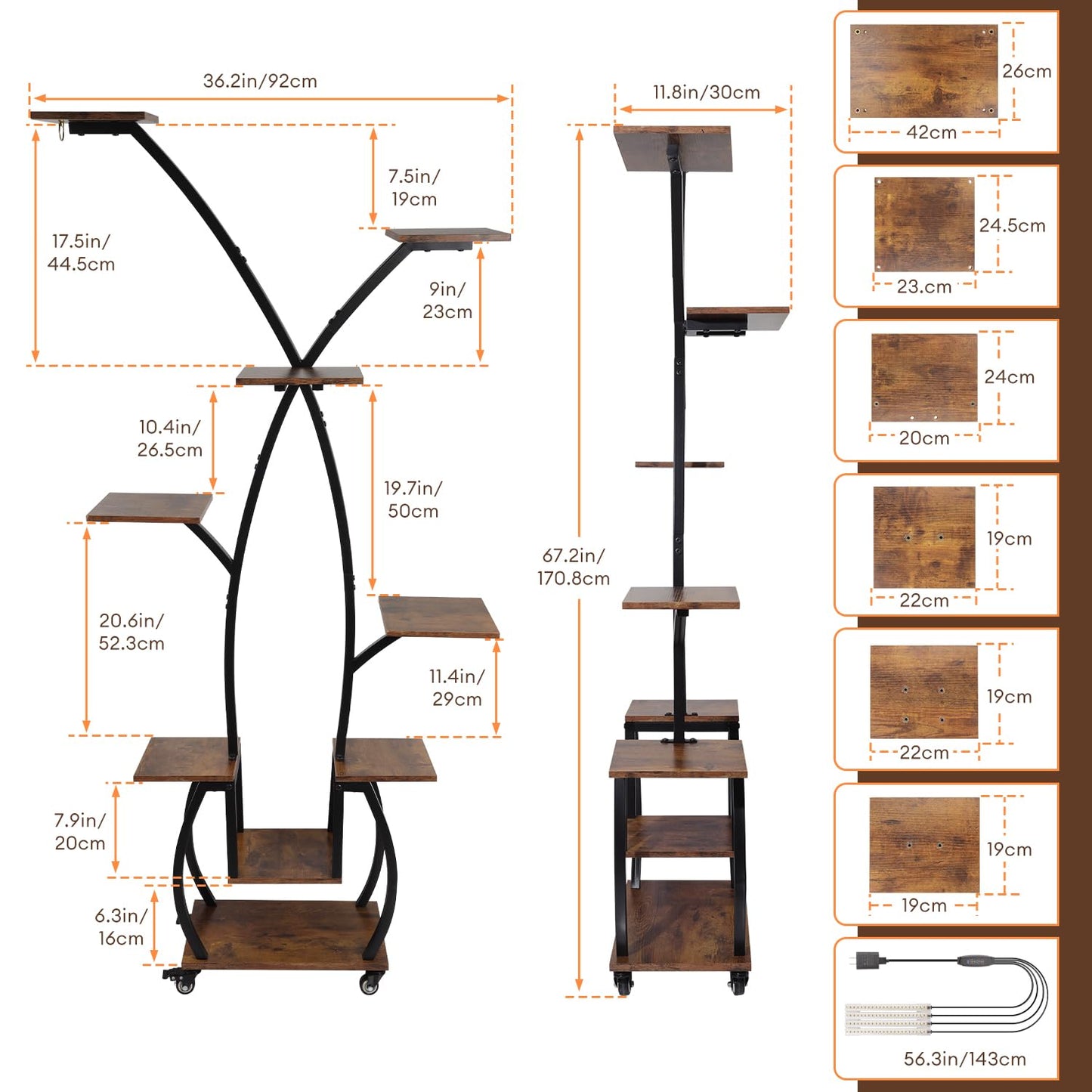 Plant Stand Indoor with Grow Lights - 82" Tall Plant Shelf, Lighted Corner Plant Stands for Indoor Growing, 8 Tiered Large Flower Holder, S-Shaped Decorative Rack for Living Room, Patent Design