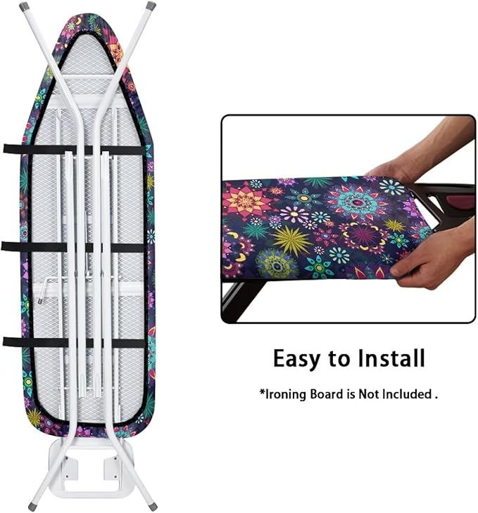 Boho Mandala Flower Print Ironing Board Cover Protector, Elastic Ironing Board