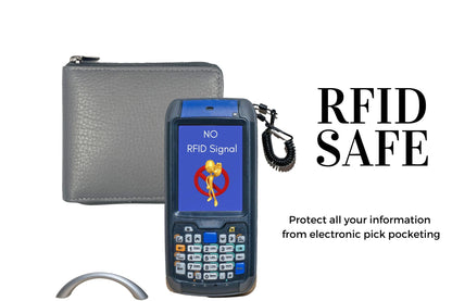 Texan Bull RFID Blocking Bifold Cowhide Leather Wallets For Men With Zipper Security | Safe Metal Zip Chain 9 Card-ID Slim Minimalist Mens Wallet (Gray)