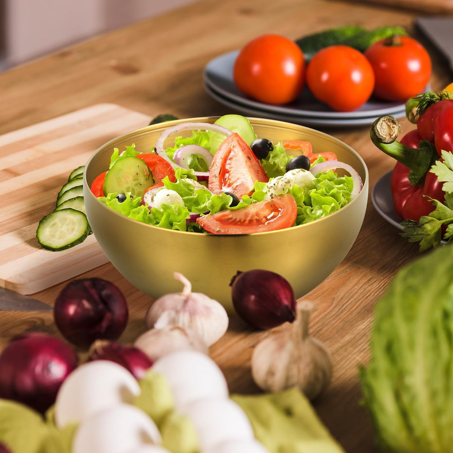 Luxshiny Stainless Steel Salad Bowl Set 2-Pack 5.90 Inch Multi-Functional Fruit Vegetable Storage Bowls with Smooth Rim for Home Kitchen Dining