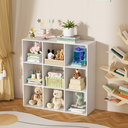 Nestwise 9 Cube Storage Organizer, Free Standing Display Shelf with Open Cubes, Floor Standing Book Shelf Bookcase with Storage for Home Office, Living Room, Bed Room (White, 9-Cube)
