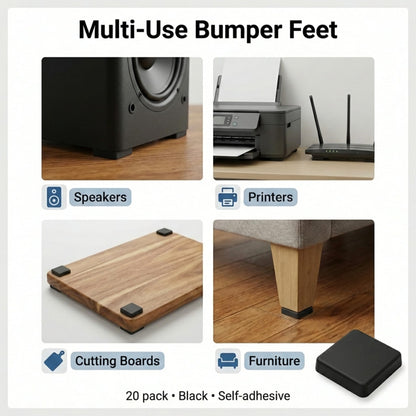 Black Tall Square Adhesive Rubber Bumper Pads - Made in USA – Rubber Feet for Speakers, Electronics, Furniture, Appliances, Audio Equipment - 20 Pieces