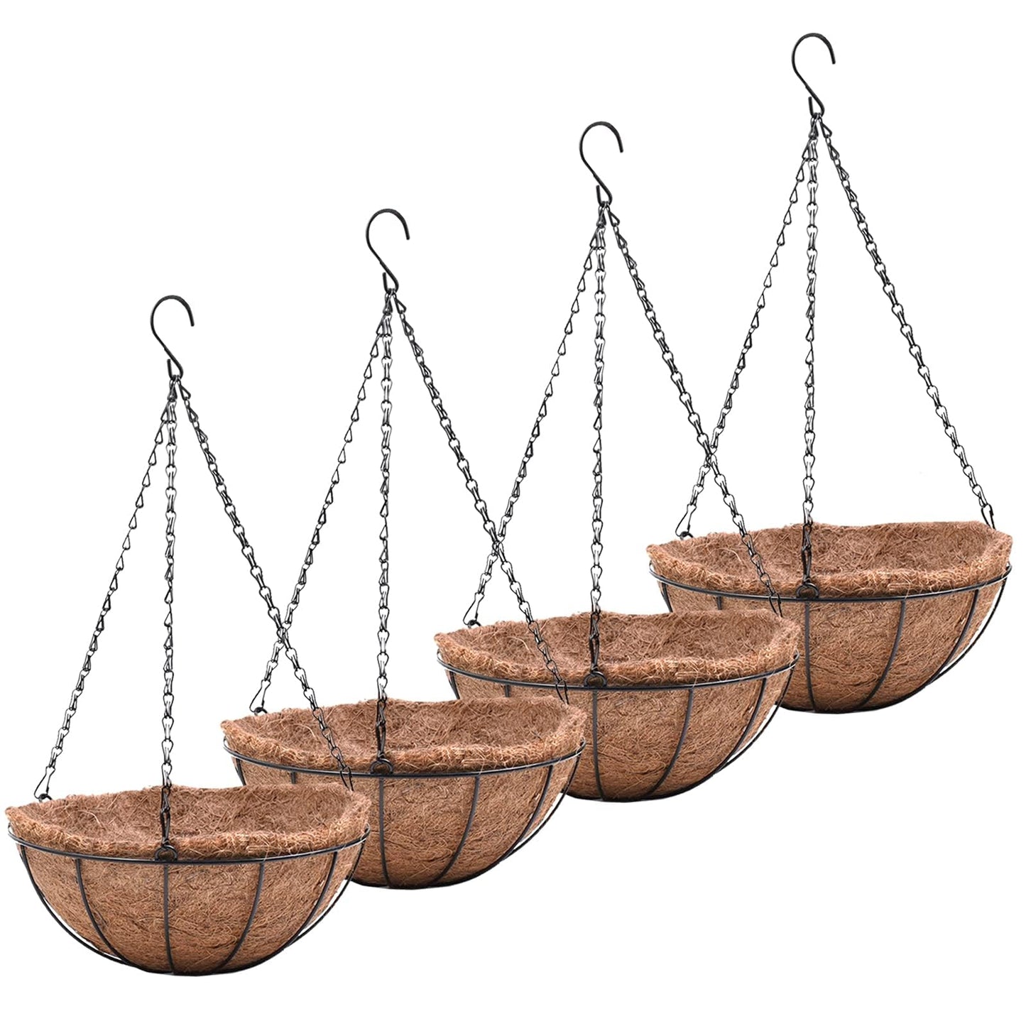 EIMQUVW Metal Hanging Planters Basket Set of 4 Hanging Flower Pots 10 Inch Chain Round Wire Plant Holder with Coco Coir Liner Garden Watering Hanging Baskets for Patio Garden Outdoor1