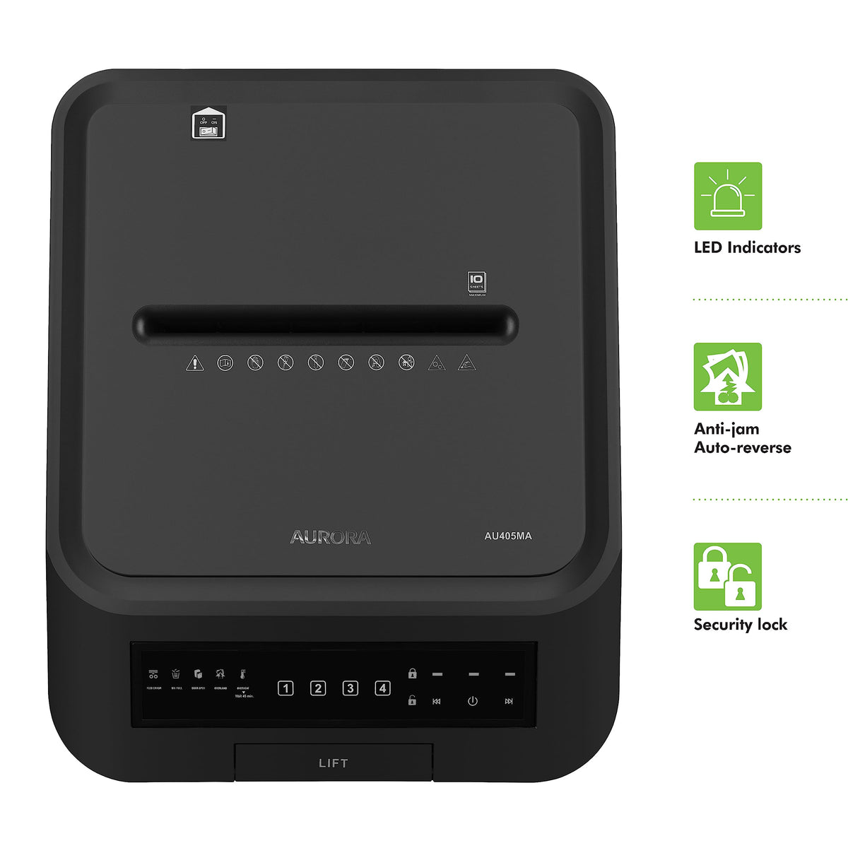 Aurora Commercial Grade 400-Sheet Auto Feed High-Security Micro-Cut Paper Shredder/ 240 Minutes/Security Level P-5