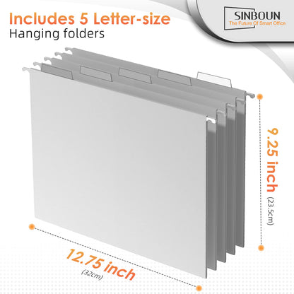 Sinboun Hanging File Organizer Letter-Size File Holder Filing Box Includes 5 Hanging Folders - Metal Mesh Magazine Letter Storage Cabinets File Cart for Office Home School, No Assembly Required