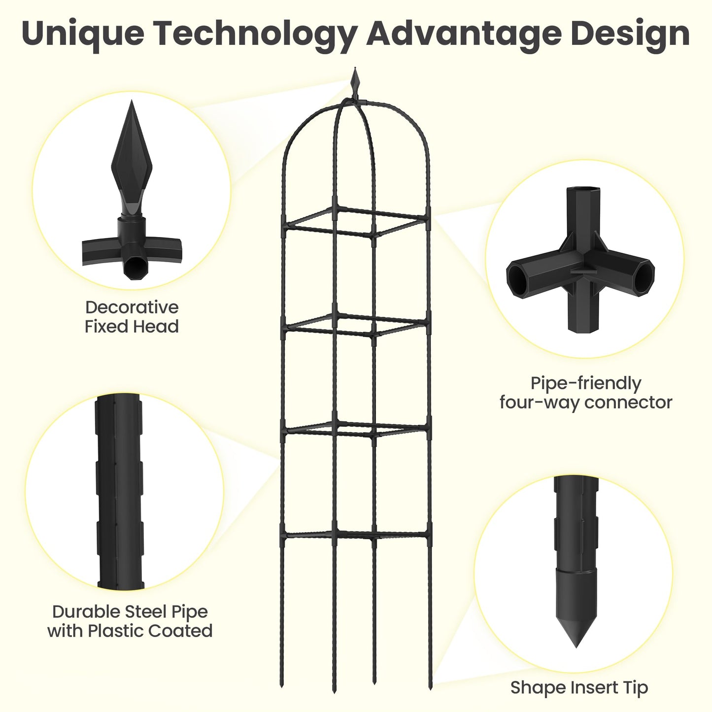 2 Pack 70.87" Garden Obelisk Trellis for Climbing Plants – Rustproof Metal Plant Tower, Pyramid Design for Roses, Clematis, Jasmine, and Vegetable Vines, Indoor & Outdoor Use, Black