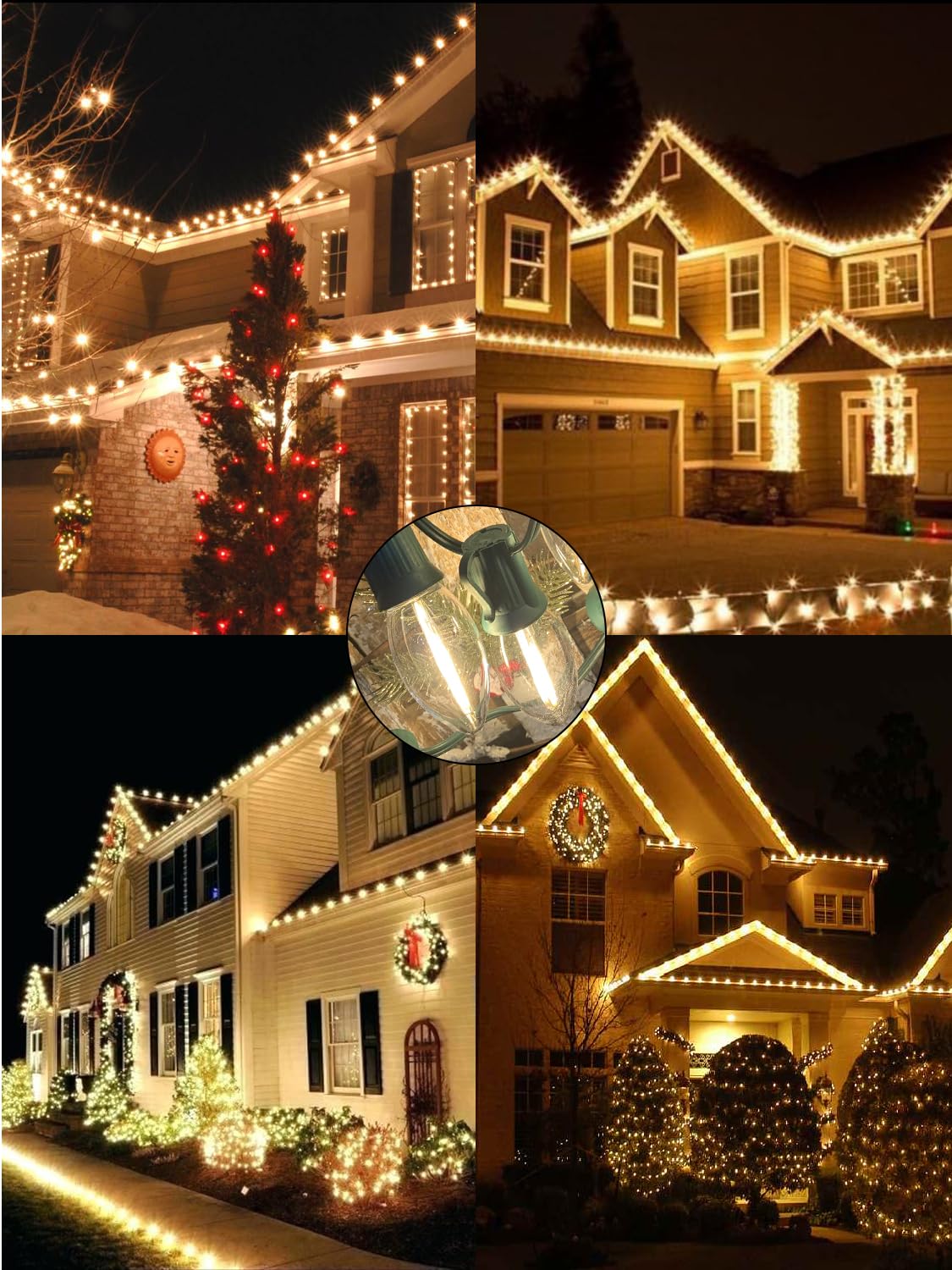 SUNSGNE C9 LED Christmas Light Bulbs, E17 Light Bulb for Christmas Tree Decor, Replacement Shatterproof Light Bulbs for Outdoor String Lights, E17 Intermediate Base, 0.6W, Warm White