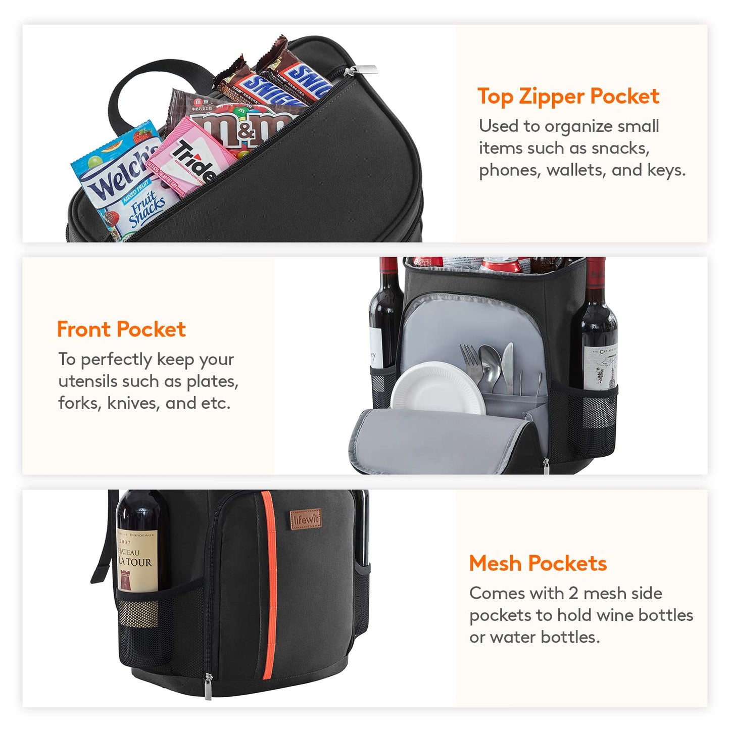 Lifewit 30 Cans Backpack Cooler Waterproof Insulated Soft Lunch Backpack Lightweight Leakproof Cooler Bag for Men Women Adults for Work Picnics Beach Camping Travel Outdoor Activities, Black