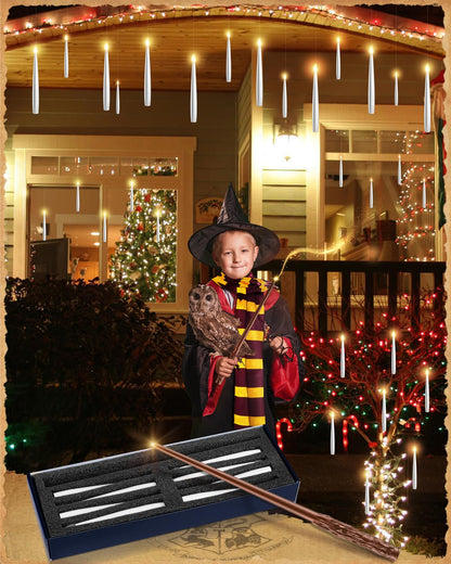 Floating Candles with Wand - 18 Pack Christmas Decorations Magic Flameless Candles Flickering Light Hanging Candle Remote with Glasses, Tie, Scarf, Battery Operated Candles for Christmas Party Decor