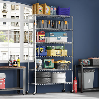 FDW 45"L×18"W×82"H Wire Shelving Unit Storage Cart Metal Shelf Rolling Utility Cart 2100Lbs Capacity with 6 Tier Casters Adjustable Layer Rack Strong Steel for Restaurant Garage Pantry Kitchen,Chrome