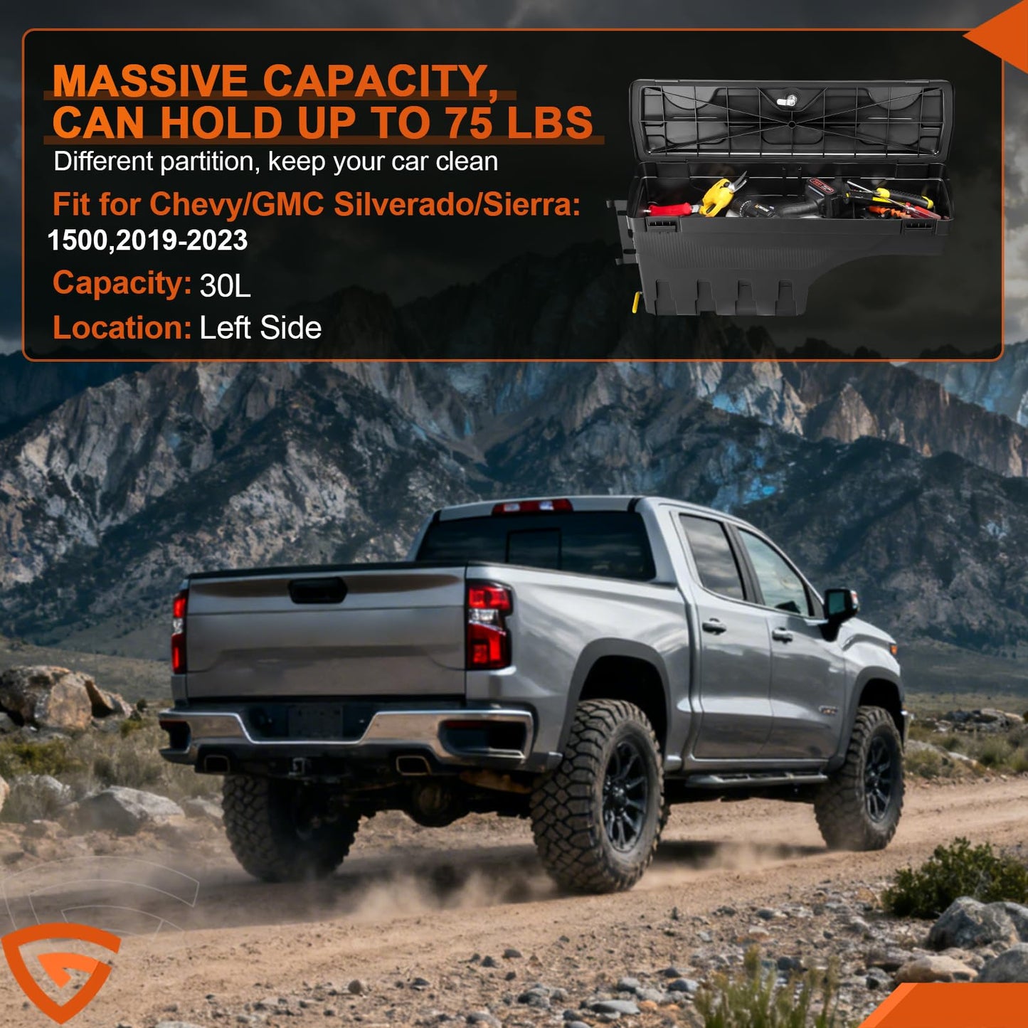 GEARLAST Truck Bed Storage Box With Password Lock For For 2019-2023 Chevy/GMC Silverado/Sierra 1500,Drivers Side,30L, Black Toolboxes