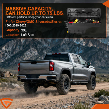 GEARLAST Truck Bed Storage Box With Password Lock For For 2019-2023 Chevy/GMC Silverado/Sierra 1500,Drivers Side,30L, Black Toolboxes