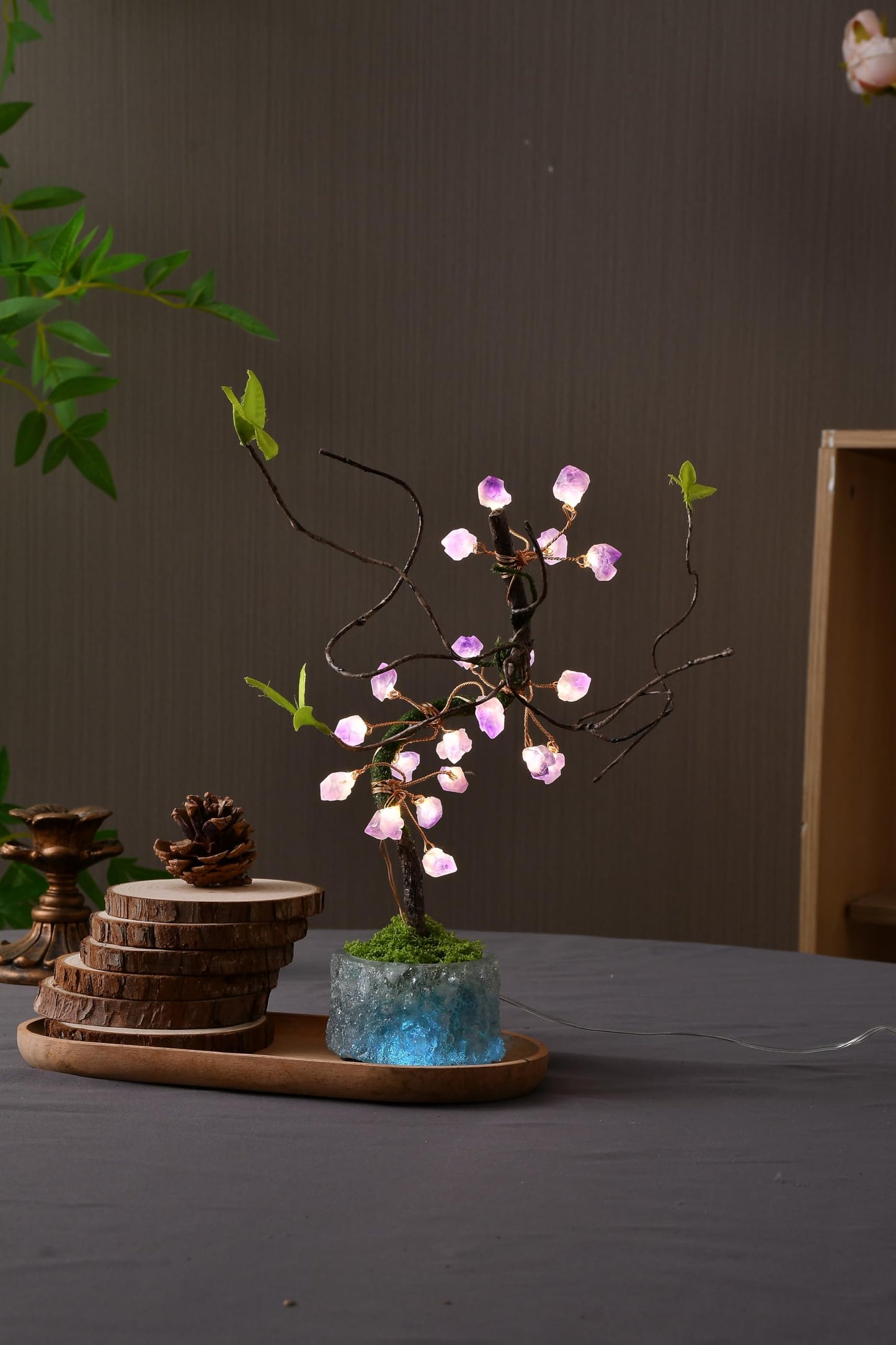 FLCSIed 20 LED Powered by AA Batteries(not Included) Crystal Amythyst Tree Night Light - Ambient Lamp with Timer & Genuine Amethyst Crystals | Perfect Home Decor & Thoughtful Gift (Purple & Blue)