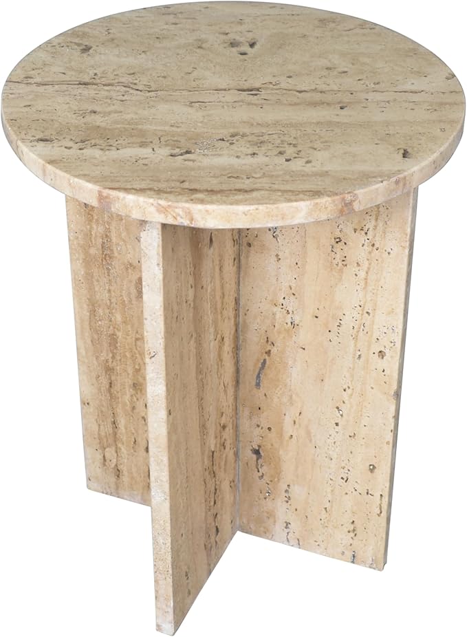 JONATHAN Y Javier Solid Travertine Marble End Table, 14-inch Round Modern