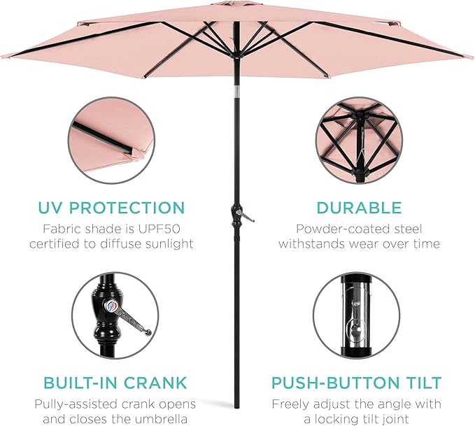 Best Choice Products 10ft Outdoor Table Compatible Steel Polyester Market Patio Umbrella w/Crank and Easy Push Button Tilt