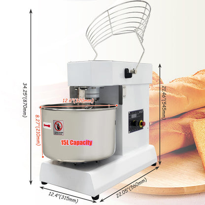 INTSUPERMA Commercial Dough Mixer Machine, 15 QT Electric Food Mixer, 153-268 RPM Adjustable Speed, Double Action, Double Speed,110V 1100W, 15 L Spiral Mixer for Schools Bakeries Restaurants Pizzerias