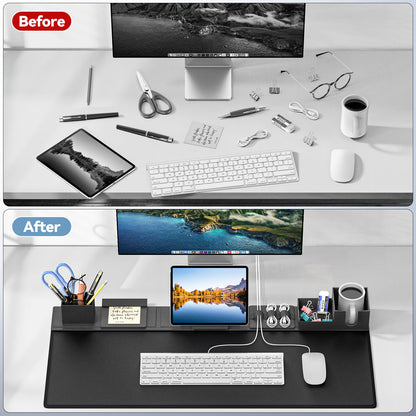 KDD Desk Pad and Organizer Set, 6 in 1 Mouse Mat with Magnetic Desktop Storage Accessories DIY Feature for Phone and Tablet Stand/Cup Holder/Card Holder/Pen Holder/Cable Management for Office and Home