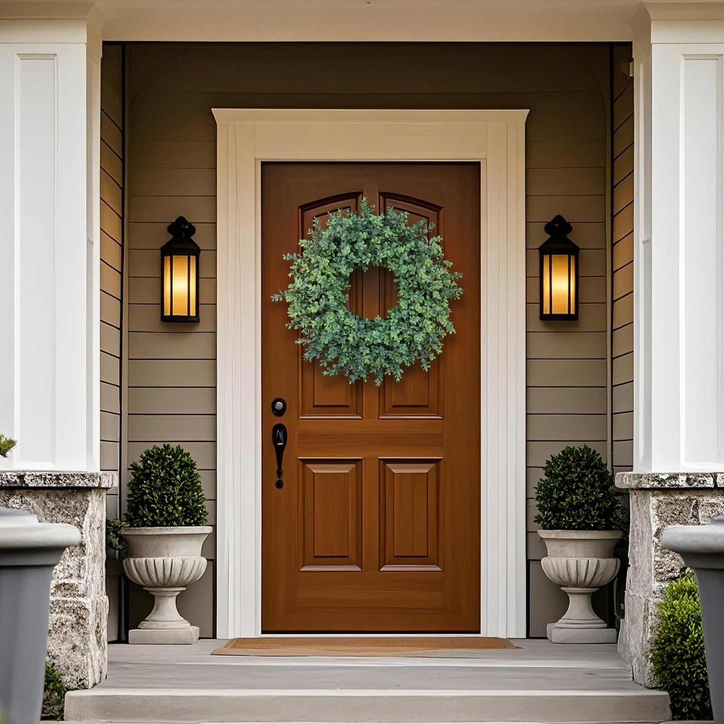 26" Artificial Boxwood Wreath Fake Plant for Front Door Decor(Green)