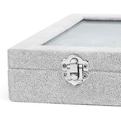 BIENSER Earrings Organiser, Velvet Clear Lid Earring Holder & 40 Pairs Earrings Storage Box, Jewellery Boxes Display Showcase Case Lockable, Dustproof, 13.14"(L) X 9.18"(W)