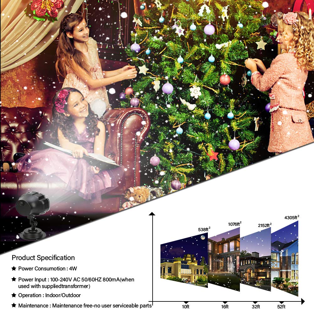 SOMKTN Christmas Snowfall Projector Lights Outdoor,Snow Falling Projector Lamp Dynamic Snow Effect Christmas Dot Decorations Lighting for Xmas House.Garden Yard, Party,Club, Landscape