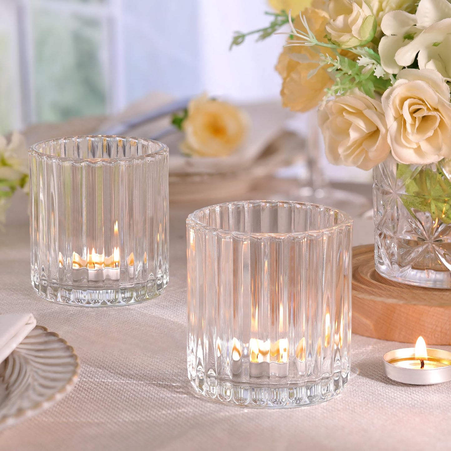 Lanttu 8 Pcs Glass Large Votive Candle Holders, 2.89 * 3.08in