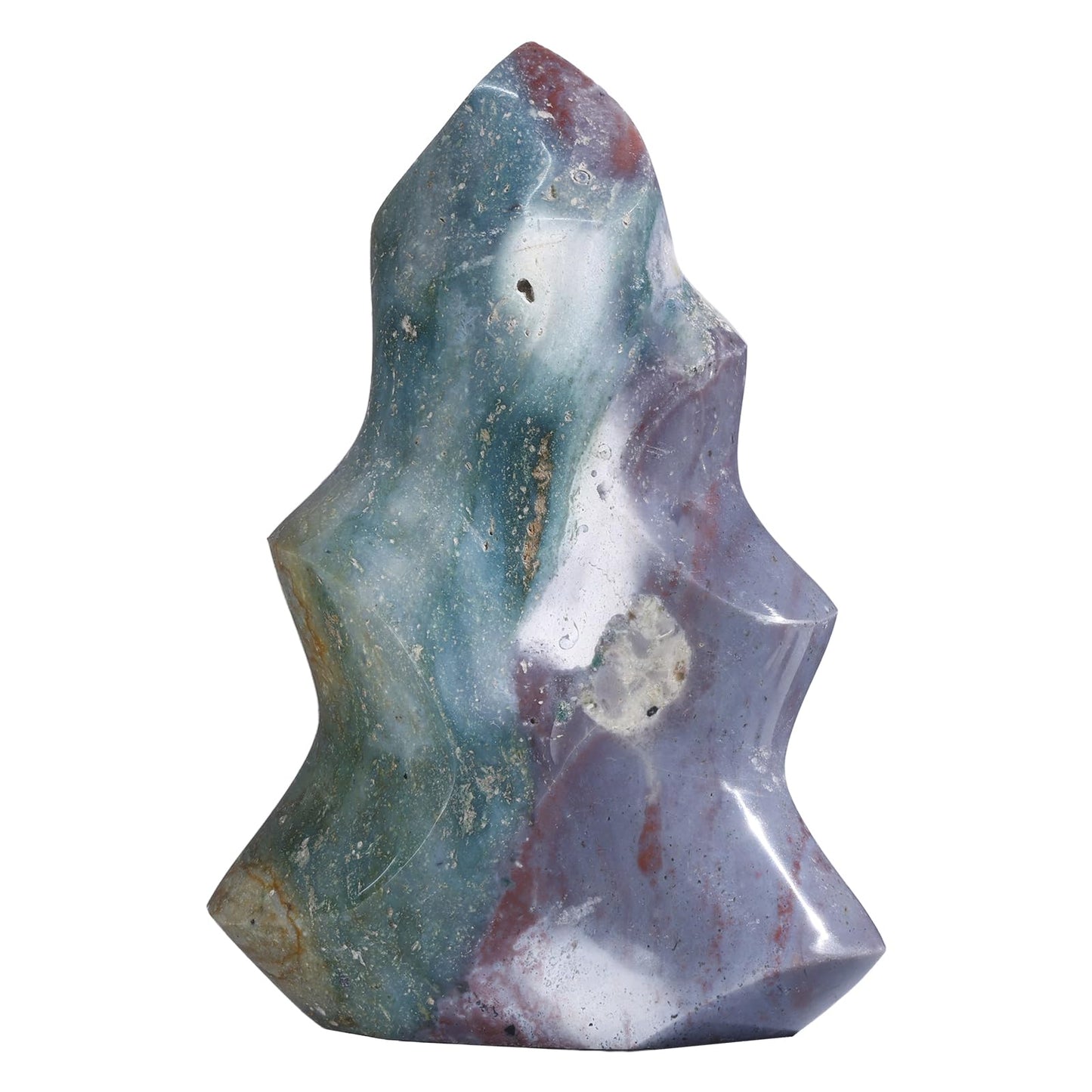 mookaitedecor Natural Ocean Jasper Crystal Flame Tower Standing Torch Point Flame Shaped Stone Towers Obelisk Reiki Energy Meditation Home Decor, 1.1-1.32 LB