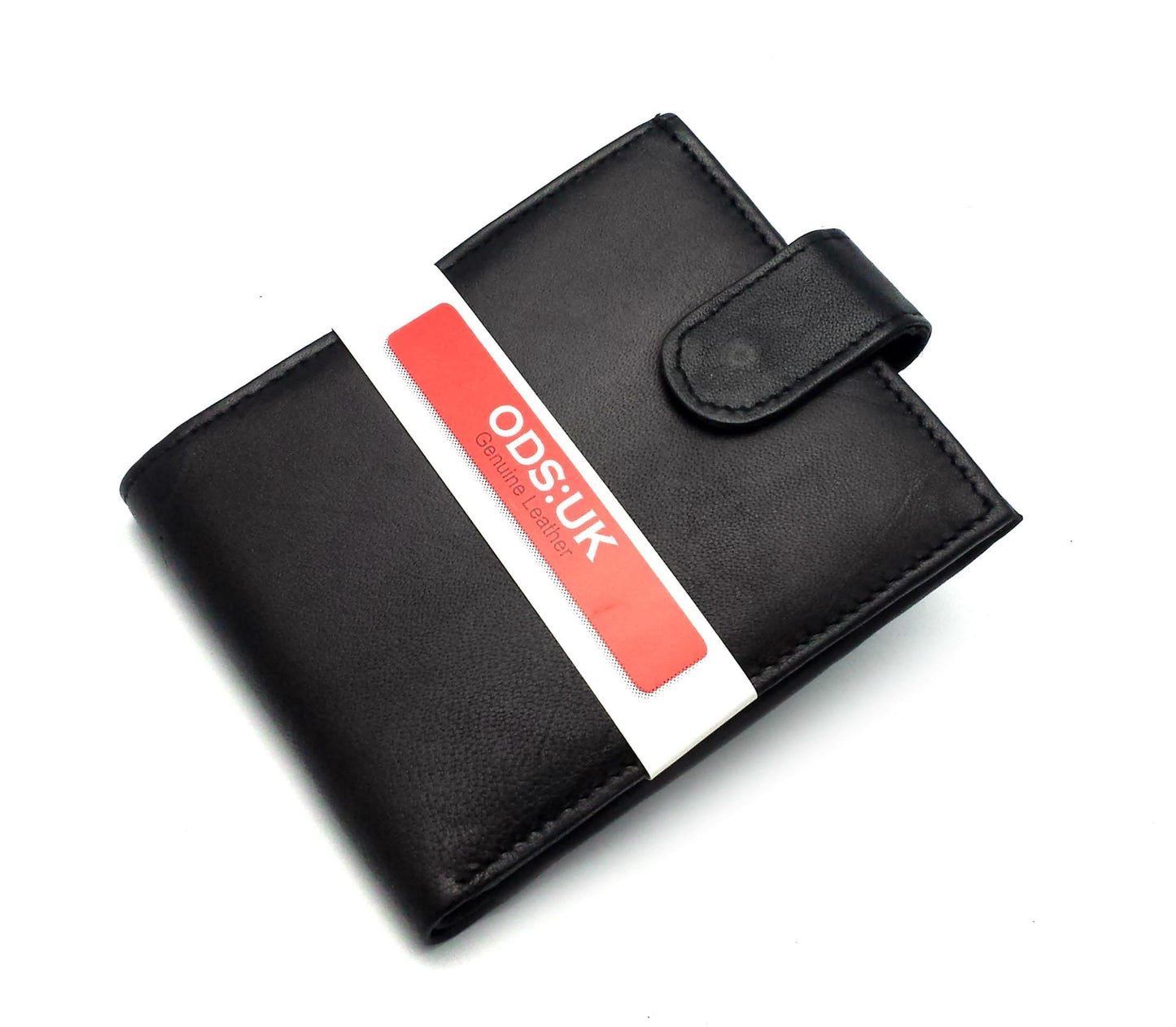 ODS:UK Mens RFID Blocking Safe Soft Leather Tri Fold Wallet Card Slots Id Window and Coin Pocket (Carbon Black)