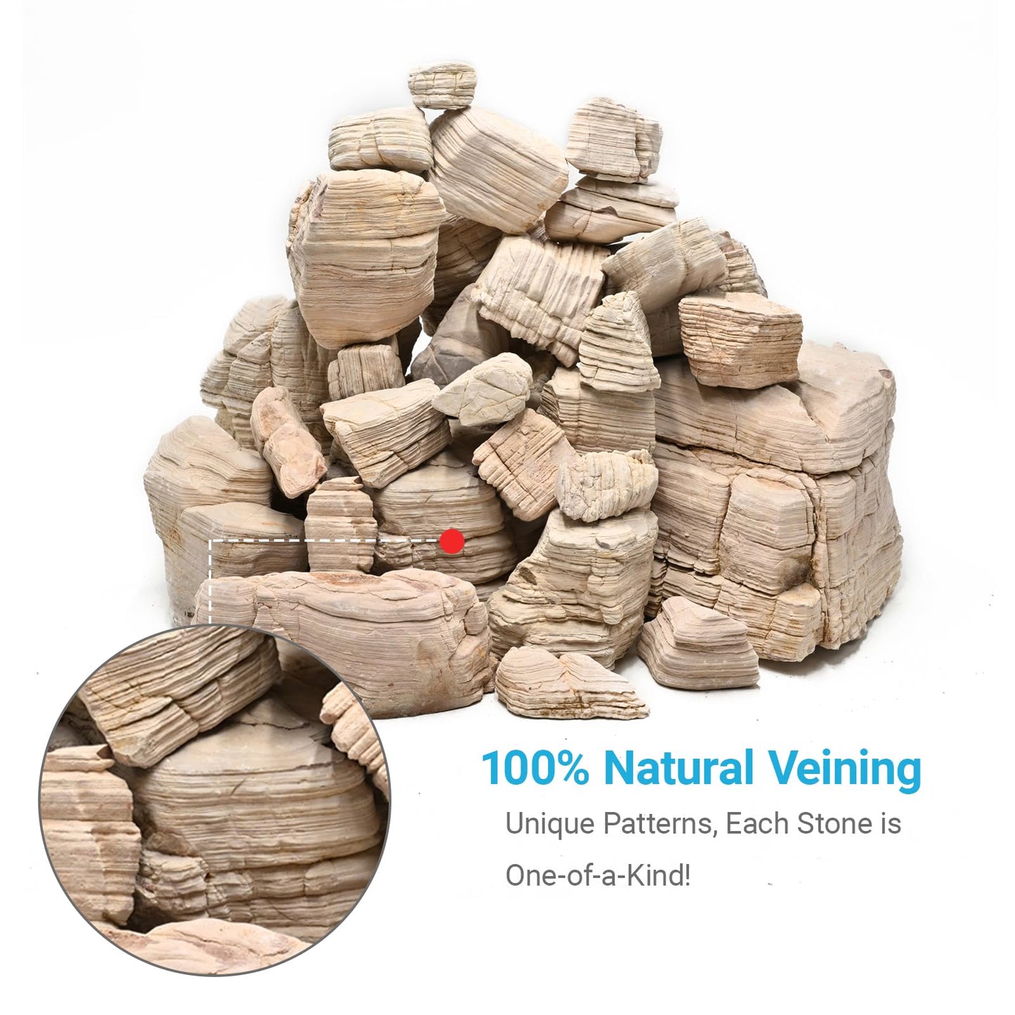 KINGRUI Aquarium Stone Rock 20lb Fish Tank Stone 2-8inch for Aquarium Landscaping, Terrariums, Vivarium Enclosures, Miniature and Fairy Gardens-7-8Pcs