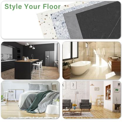 20-Pack Peel and Stick Floor Tiles Vinyl Floor 12 x 12 inch Self Adhesive Waterproof Flooring Planks DIY for Bathroom, Kitchen, Living Room, RV, Cover 20 Sq. Ft, Black Vein Marble