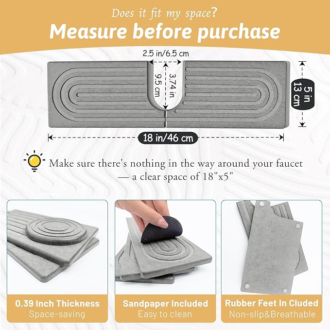 Stone Faucet Mat For Kitchen Sink, Super Absorbent, Sink Stone Quick Dry Around