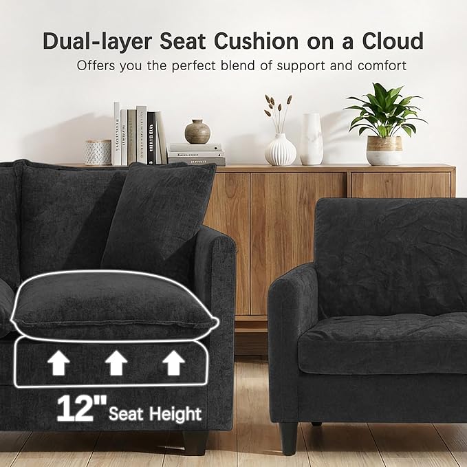 Loveseat Sofa, Comfy Chenille Small Couch