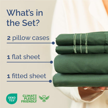 Full Size 4 Piece Sheet Set - Comfy Breathable & Cooling Sheets - Hotel Luxury Bed Sheets for Women & Men - Deep Pockets, Easy-Fit, Soft & Wrinkle Free Sheets - Emerald Green Oeko-Tex Bed Sheet Set